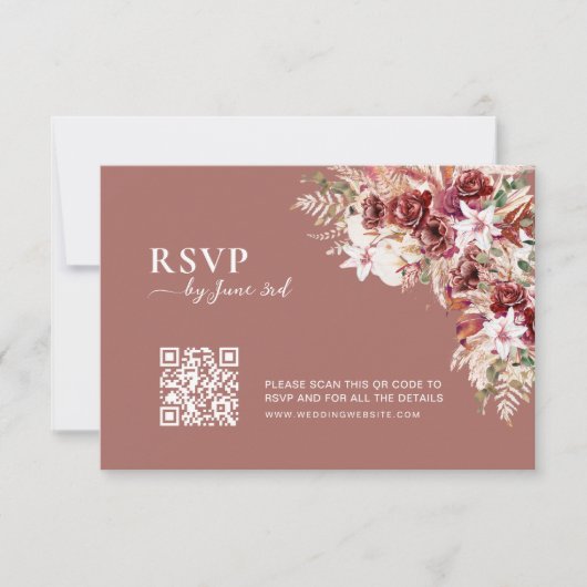 Modern Dusty Rosewood & Blush QR Code Wedding RSVP (正面)