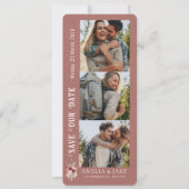 Modern Dusty Rosewood Photo Strip Save the Date  招待状 (正面)