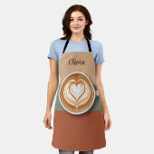 Modern Earth Tone Heart Latte Barista エプロン (着用した状態)