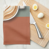 Modern Earth Tone Heart Latte Barista キッチンタオル (四つ折り)