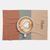 Modern Earth Tone Heart Latte Barista キッチンタオル (横)