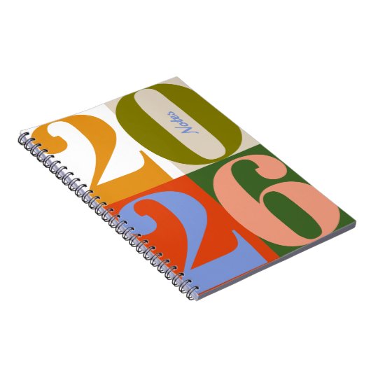 Modern Earthy Bold Year Blocks Custom Title ノートブック (右側)