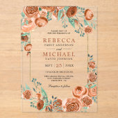 Modern Earthy Burnt Orange Roses Floral Wedding アクリル招待状 (正面)