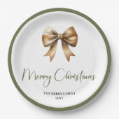 Modern Earthy Christmas Tree Family Party Bundle ペーパープレート (正面)