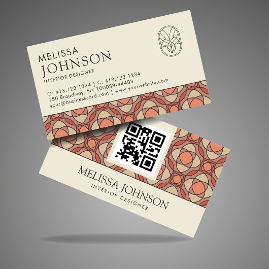 Modern Earthy Mosaic Interior Designer QR Code 名刺