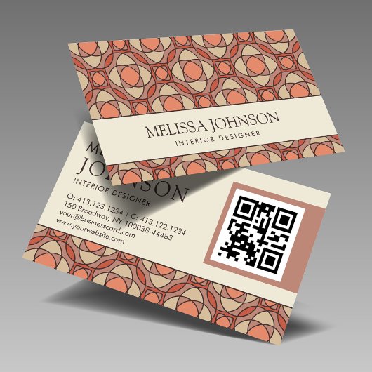 Modern Earthy Mosaic Interior Designer QR Code 名刺