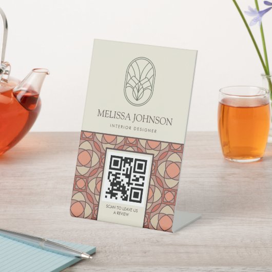 Modern Earthy Mosaic QR Code Pedestal Sign 台座サイン (インサイチュ)