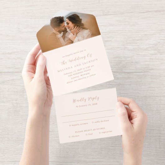 Modern Earthy Neutral Photo Wedding オールインワン招待状 (切り取り部)