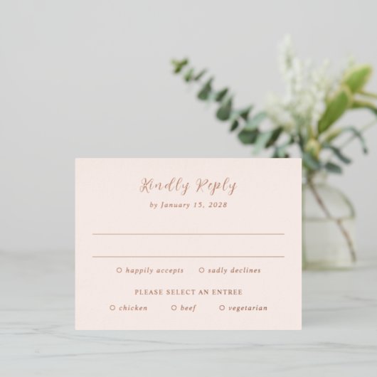 Modern Earthy Neutral Wedding Foil RSVP Card 箔招待状ポストカード (立ち正面)