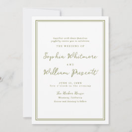 Modern Earthy Olive Green Wedding Invitation 招待状