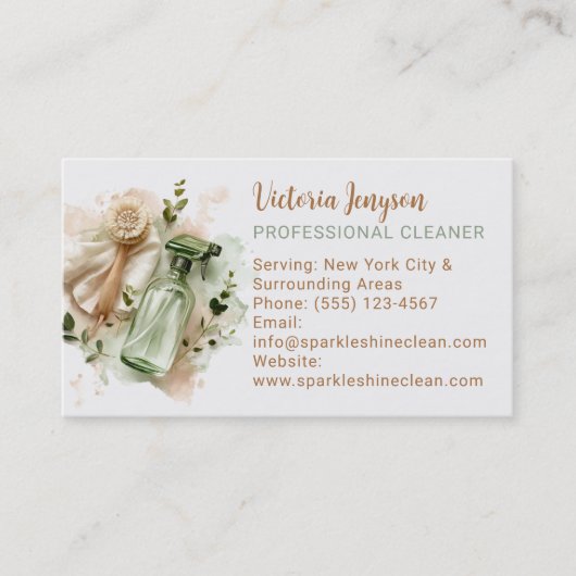 Modern Eco Cleaner Housekeeping QR Code Minimal 名刺 (正面)