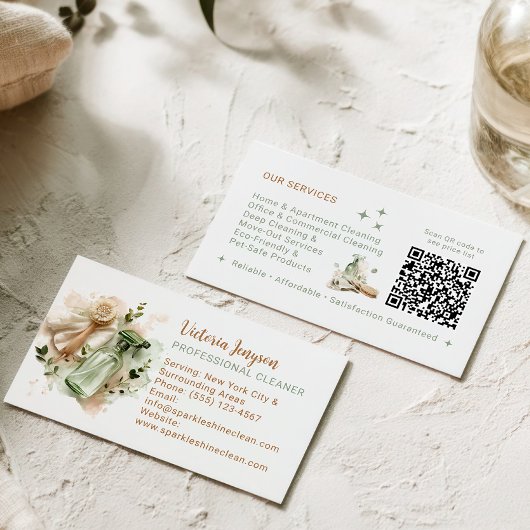 Modern Eco Cleaner Housekeeping QR Code Minimal 名刺