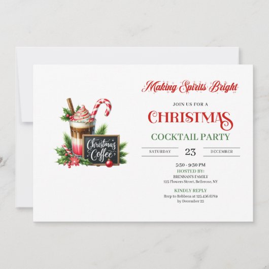 Modern editable Christmas cocktails party invite 招待状 (正面)