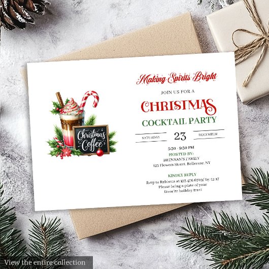 Modern editable Christmas cocktails party invite 招待状