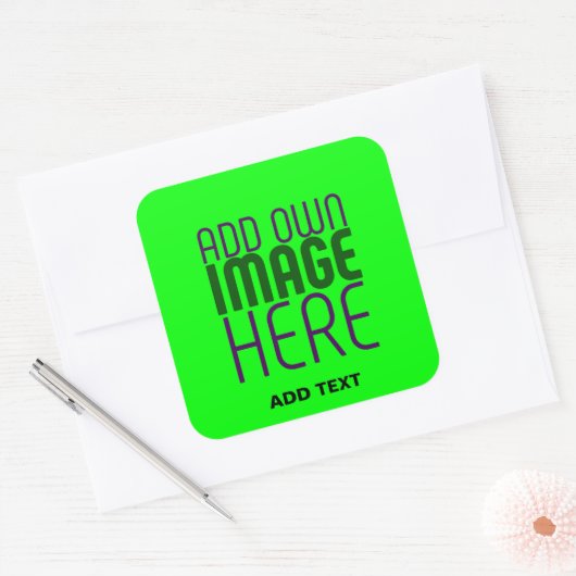 MODERN EDITABLE NEON GREEN IMAGE TEXT TEMPLATE BAG スクエアシール (封筒)