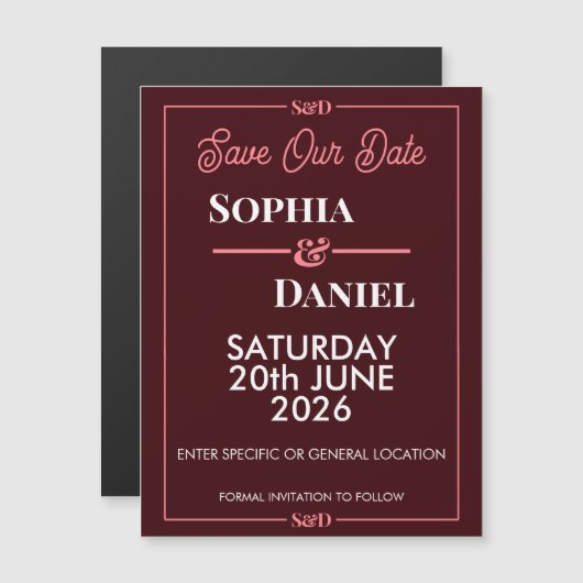 Modern Editable Wedding Save The Date Card マグネット招待状 (正面/裏面)