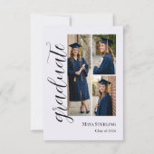 Modern Editorial Script 3-Photo Graduation 案内状 (正面)