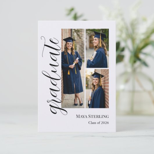 Modern Editorial Script 3-Photo Graduation 案内状 (スタンド正面)