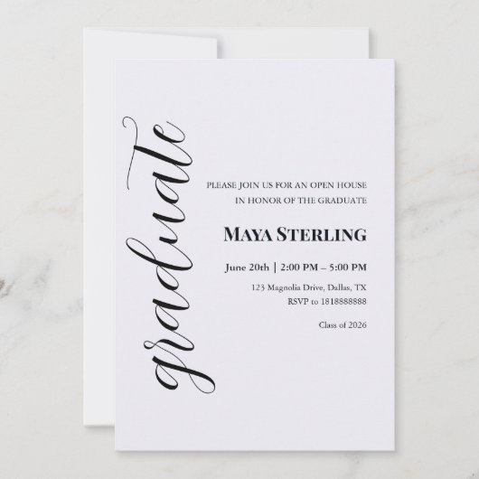 Modern Editorial Script Graduation  招待状 (正面)