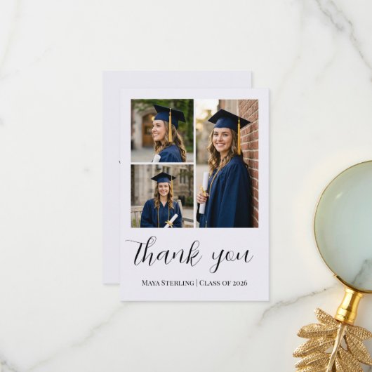 Modern Editorial Script Multi-Photo Graduation サンキューカード (正面/裏面インサイチュ)