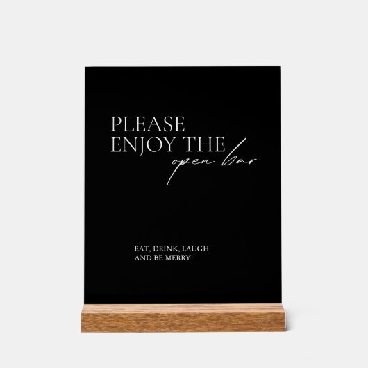 Modern Eleagnt Open Bar Wedding Black Acrylic Sign アクリルサイン (正面)