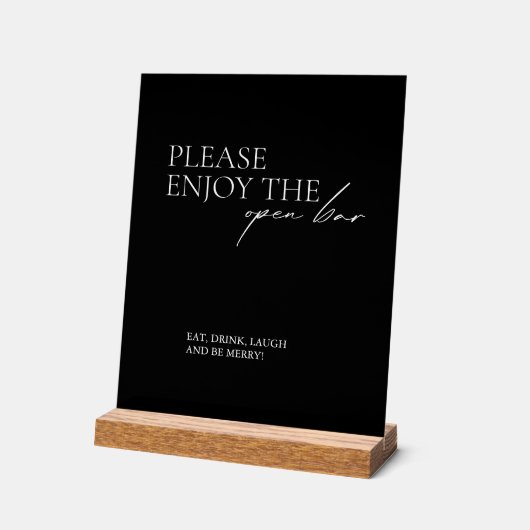Modern Eleagnt Open Bar Wedding Black Acrylic Sign アクリルサイン (傾斜)