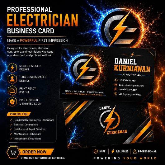 Modern Electrician Business Card | 稲妻マーク 名刺