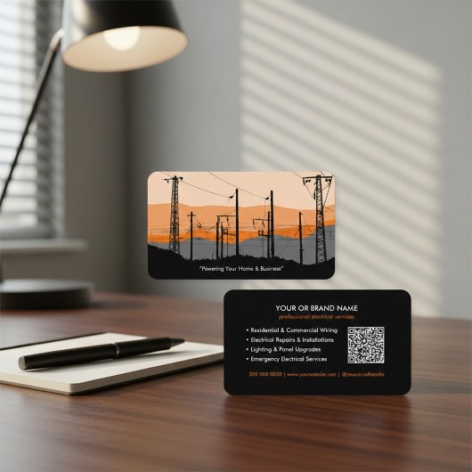 Modern Electrician Business Card with Power Lines 名刺