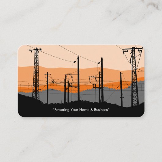 Modern Electrician Business Card with Power Lines 名刺 (正面)