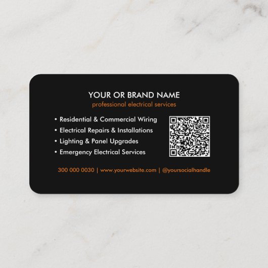 Modern Electrician Business Card with Power Lines 名刺 (裏面)