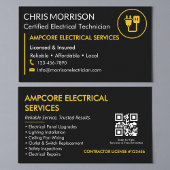 Modern Electrician Contractor QR Code Black Yellow 名刺