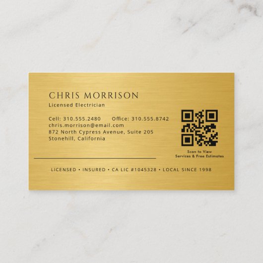 Modern Electrician Electrical Contractor QR Code 名刺 (裏面)
