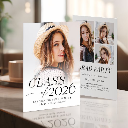 Modern Elegance Class of 2026 Photo Graduation 招待状