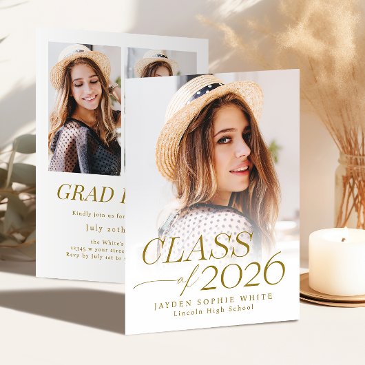 Modern Elegance Class of 2026 Photo Graduation 招待状