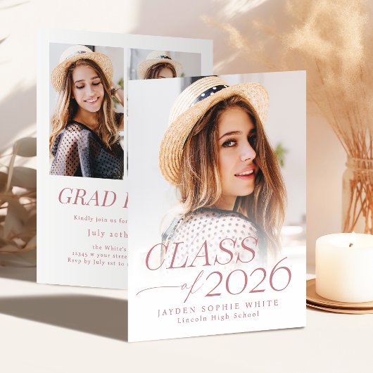 Modern Elegance Class of 2026 Photo Graduation 招待状