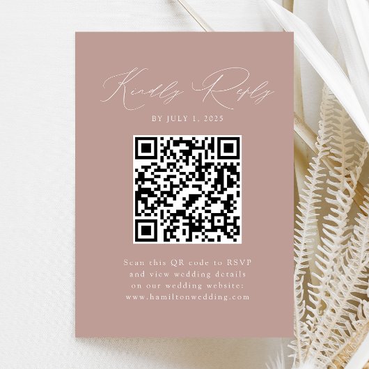 Modern Elegance Dusty Rose QR Code RSVP エンクロージャーカード