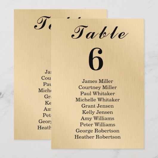 Modern Elegance Gold Table Number Seating Chart (正面/裏面)