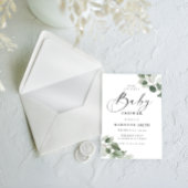 Modern Elegance Green Leaves Baby Shower 招待状