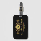 Modern Elegance minimal black Gold monogram ラゲッジタグ (正面縦)