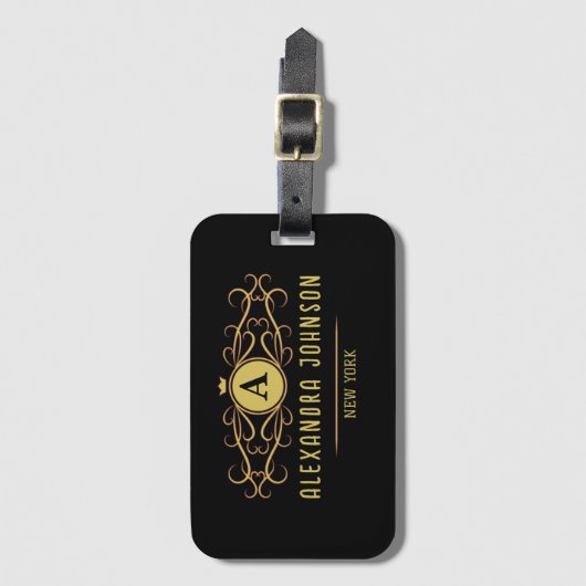 Modern Elegance  minimal black Gold monogram ラゲッジタグ (正面縦)