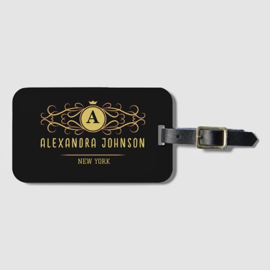 Modern Elegance minimal black Gold monogram ラゲッジタグ (正面横)