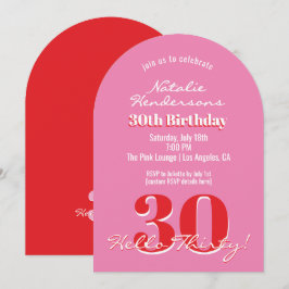 Modern Elegant 30th Birthday Pink Red Minimalist  招待状
