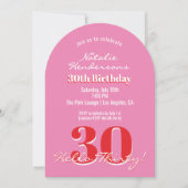 Modern Elegant 30th Birthday Pink Red Minimalist  招待状 (正面)