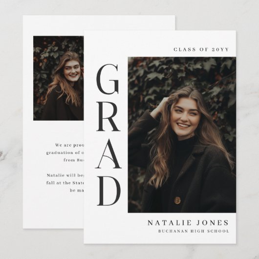 Modern Elegant 3 Photo Collage Graduation 案内状 (正面/裏面)