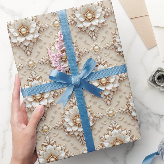 Modern Elegant "3D" Look Wedding Floral Gift Wrap ラッピングペーパー