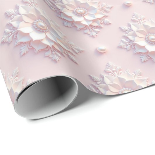 Modern Elegant "3D" Look Wedding Floral Gift Wrap ラッピングペーパー (ロールコーナー)