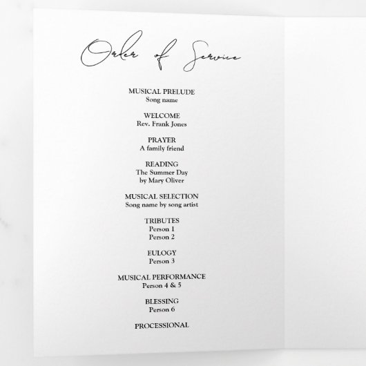 Modern Elegant 7 Photo Trifold Funeral Program 三つ折りプログラム (内部最初)