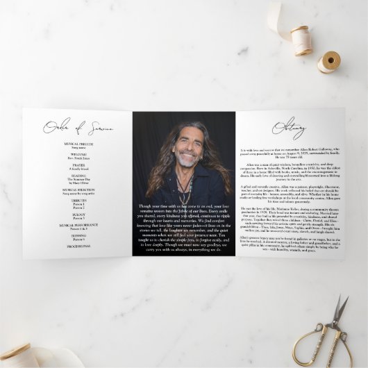 Modern Elegant 7 Photo Trifold Funeral Program 三つ折りプログラム (内部)