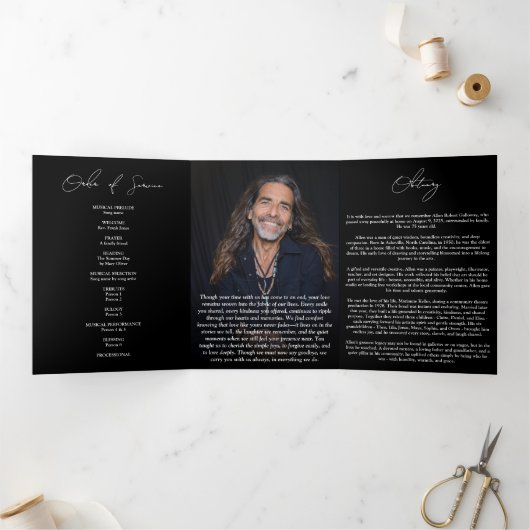 Modern Elegant 7 Photo Trifold Funeral Program 三つ折りプログラム (内部)