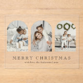 Modern Elegant Arch 3 Photo Collage Christmas Card アクリル招待状 (正面)